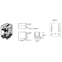 Реле «OMRON», MY2NJ, 12V + база, 2 группы переключающих контактов, 5A