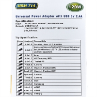 Универсальный блок питания MRM-714, 12V - 24V, 4А - 6А, USB-выход, 14 штекеров