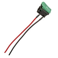 Переключатель клавишный без фиксации 12 Вольт 2 контакта с проводами  18х12 мм зелёный