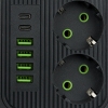 Удлинитель на 3 розетки +4 порта USB +2 порт Type-C для зарядки мобильных устройств 2 метра цвет черный