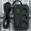 Удлинитель на 3 розетки +4 порта USB +2 порт Type-C для зарядки мобильных устройств 2 метра цвет черный