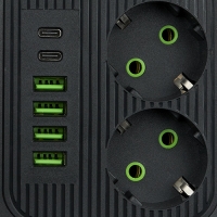 Удлинитель на 3 розетки +4 порта USB +2 порт Type-C для зарядки мобильных устройств 2 метра цвет черный